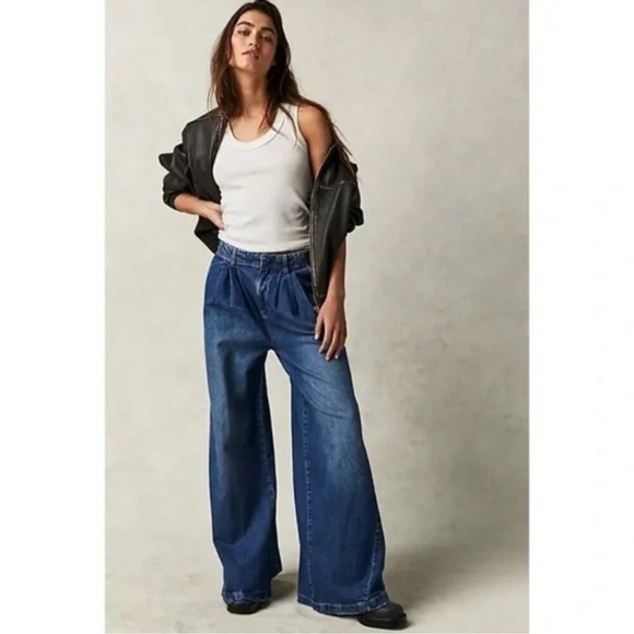 Free People We The Free Equinox Denim Slouchy Wide Leg Trouser Jeans - Picture 2 of 9